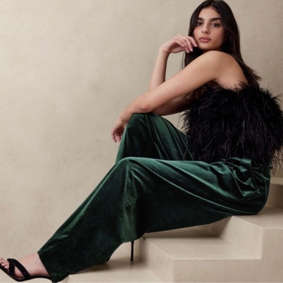 NWT Velvet Boho Hunter Green Veluro Relaxed Pant Banana Republic Sz 0P - Picture 2 of 5